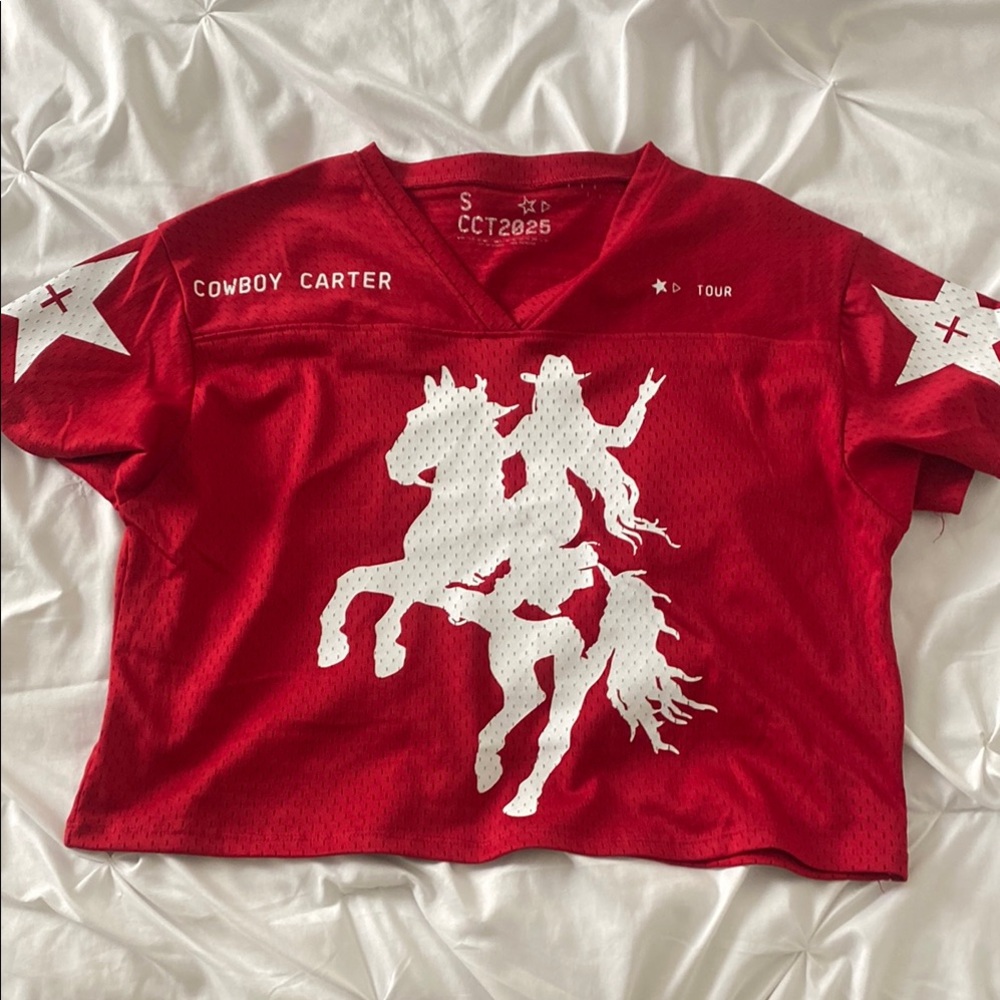 BEYONCE Cowboy Carter Red Women's Jersey with White Star Design